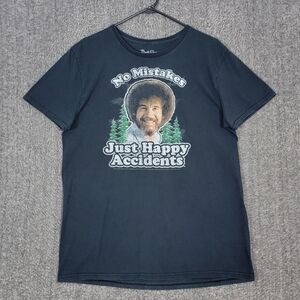 Bob Ross T-Shirt Mens Large Black Short Sleeve No Mistakes Just Happy Accidents